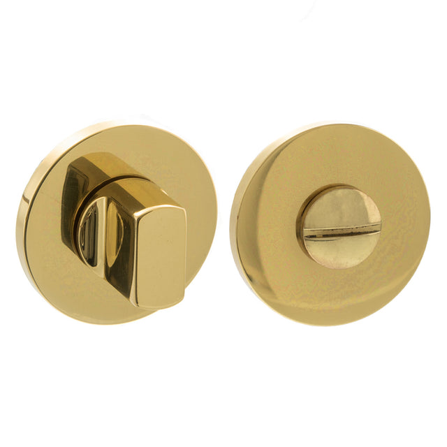 Quality image of Millhouse Brass WC Turn and Release on 5mm Slimline Round Rose - Polished Brass | Sku. mhsrwcpb | available from Trade Door Handles.