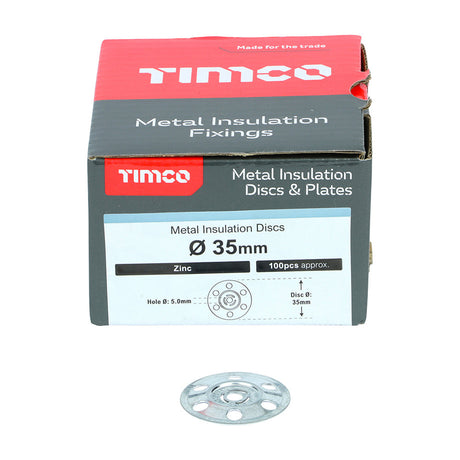 This is an image of Timco - Metal Insulation Discs - Galvanised 35mm - (100 PCS Box) MID35