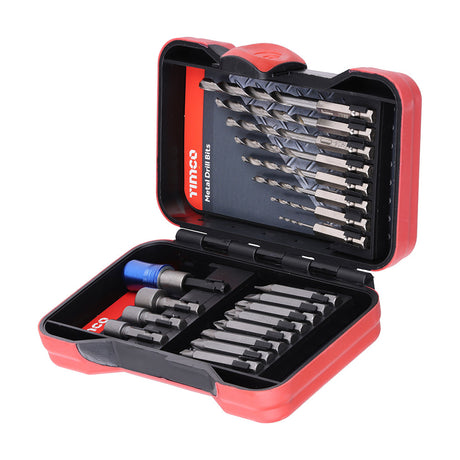 This is an image of Timco - Driver Bit & Ground Jobber Drill Bit Set 20pcs (20 Pieces Case) MIX20SET
