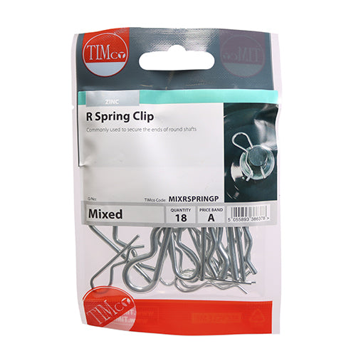 This is an image of Timco - Mixed R Spring Clips Mixed - (18 PCS TIMpac) MIXRSPRINGP