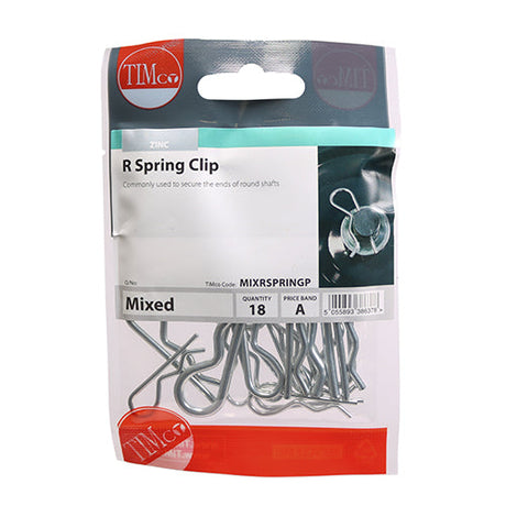 This is an image of Timco - Mixed R Spring Clips Mixed - (18 PCS TIMpac) MIXRSPRINGP