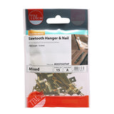 This is an image of Timco - Mixed Sawtooth Hangers and Nails - Electro Brass 41mm & 63mm (15 Pieces TIMpac) MIXSTOOTHP