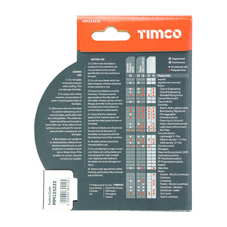 This is an image of Timco - Premium Diamond Blade - Turbo Continuous 125 x 22.2 (1 Each Box) MM125222