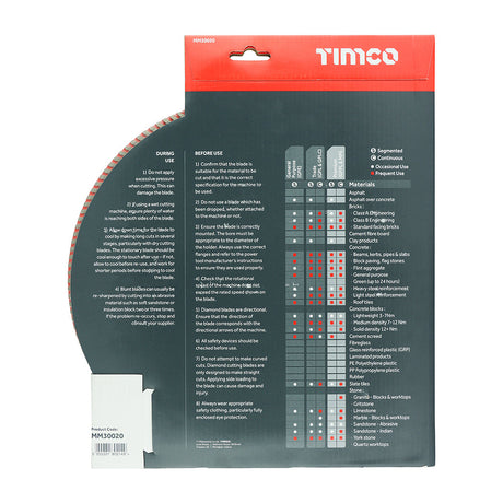 This is an image of Timco - Premium Diamond Blade - Turbo Continuous 300 x 20 (1 Each Box) MM30020