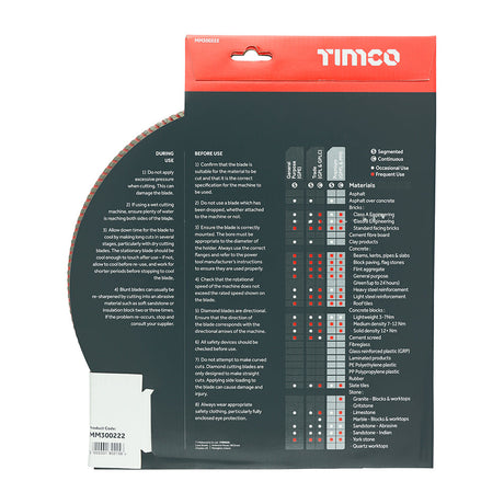 This is an image of Timco - Premium Diamond Blade - Turbo Continuous 300 x 22.2 (1 Each Box) MM300222