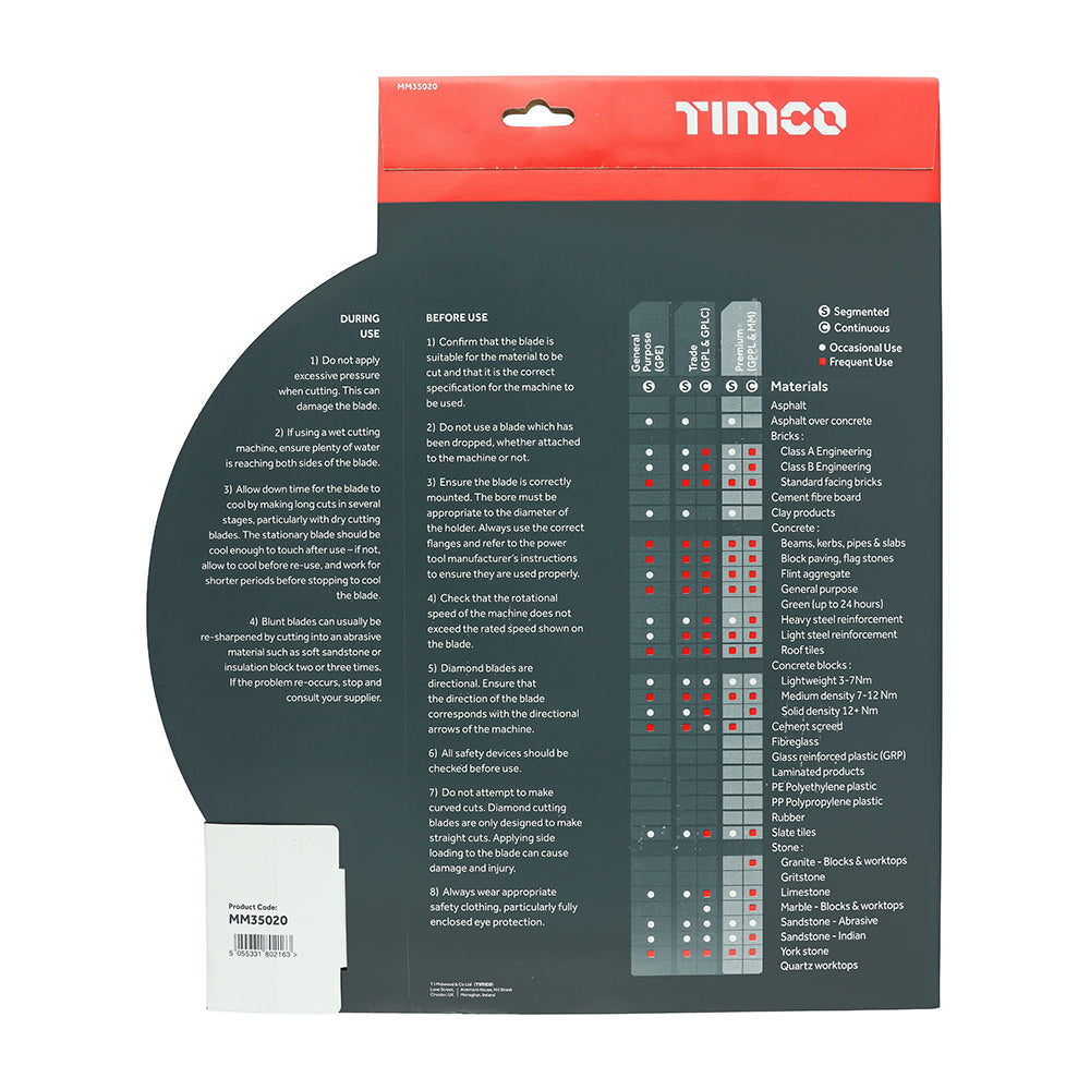 This is an image of Timco - Premium Diamond Blade - Turbo Continuous 350 x 20 (1 Each Box) MM35020