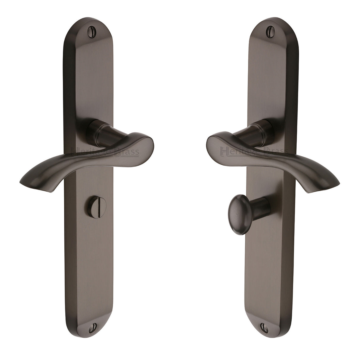 High quality image of the Heritage Brass Door Handle for Bathroom Algarve Long Design Matt Bronze Finish | Sku. mm7230-mb | Discounted prices available from Trade Door Handles