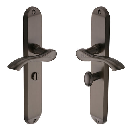 High quality image of the Heritage Brass Door Handle for Bathroom Algarve Long Design Matt Bronze Finish | Sku. mm7230-mb | Discounted prices available from Trade Door Handles