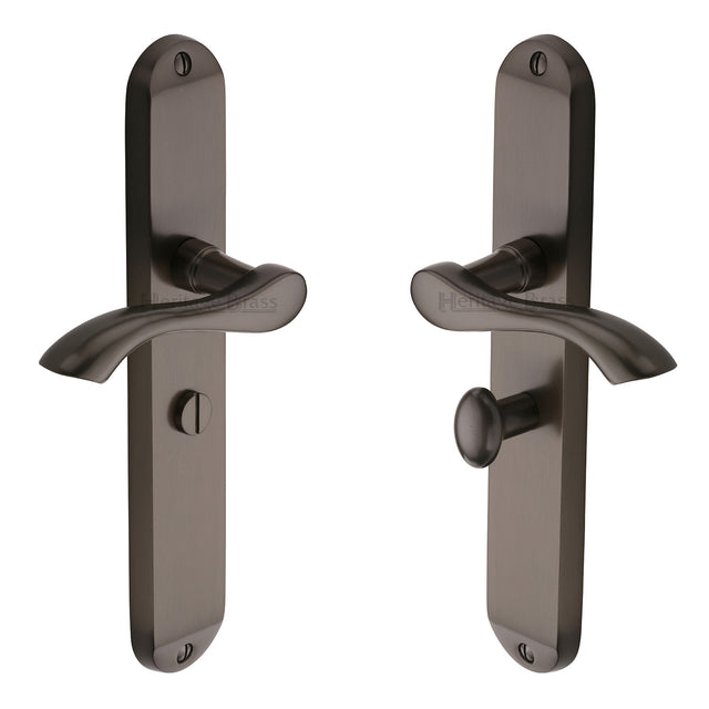 High quality image of the Heritage Brass Door Handle for Bathroom Algarve Long Design Matt Bronze Finish | Sku. mm7230-mb | Discounted prices available from Trade Door Handles