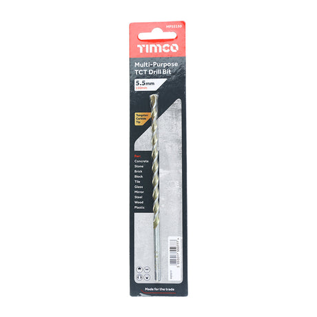 This is an image of Timco - TCT Multi-Purpose Drill Bit 5.5 x 150 (1 Each Blister Pack) MP55150