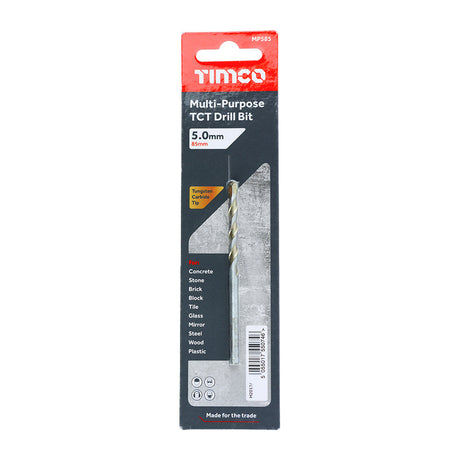 This is an image of Timco - TCT Multi-Purpose Drill Bit 5.0 x 85 (1 Each Blister Pack) MP585