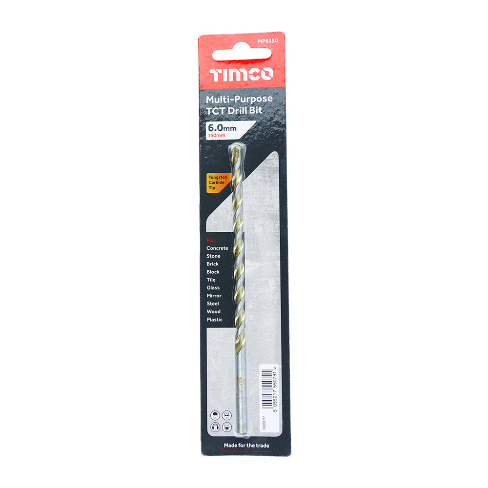 This is an image of Timco - TCT Multi-Purpose Drill Bit 6.0 x 150 (1 Each Blister Pack) MP6150