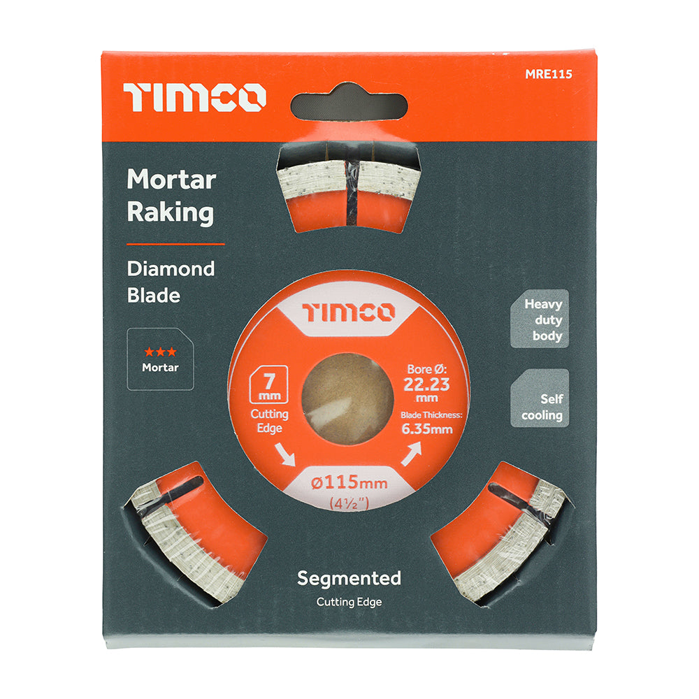 This is an image of Timco - Mortar Raking Diamond Blade - Segmented 115 x 22.2 (1 Each Box) MRE115