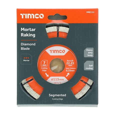 This is an image of Timco - Mortar Raking Diamond Blade - Segmented 115 x 22.2 (1 Each Box) MRE115