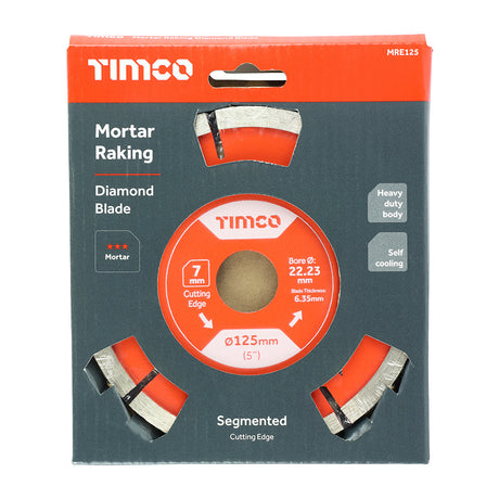 This is an image of Timco - Mortar Raking Diamond Blade - Segmented 125 x 22.2 (1 Each Box) MRE125