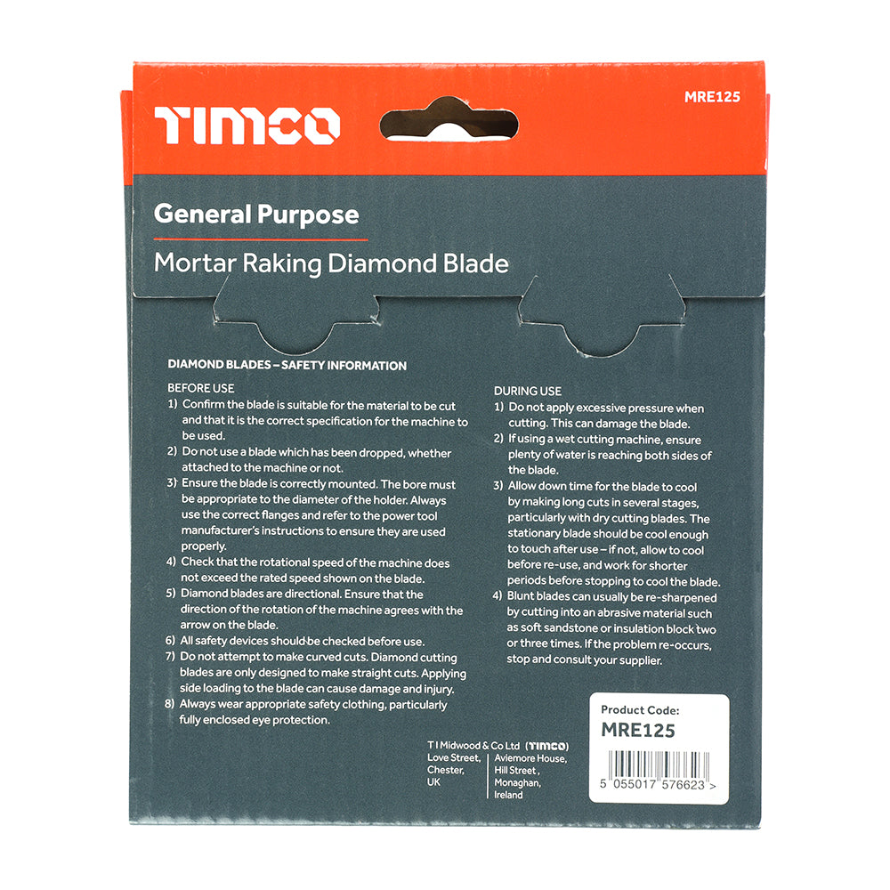 This is an image of Timco - Mortar Raking Diamond Blade - Segmented 125 x 22.2 (1 Each Box) MRE125
