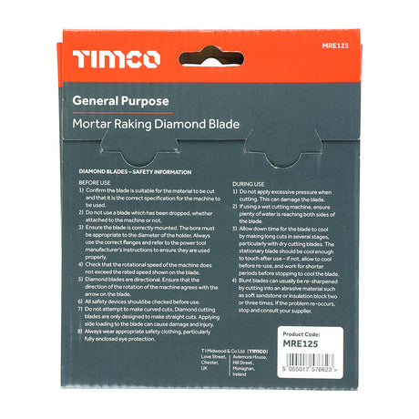 This is an image of Timco - Mortar Raking Diamond Blade - Segmented 125 x 22.2 (1 Each Box) MRE125