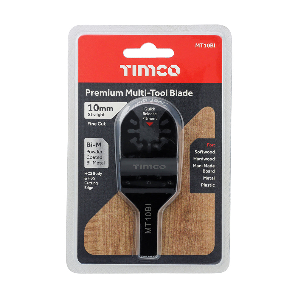This is an image of Timco - Premium Multi-Tool Blade - Straight - For Wood/Metal 10mm (1 Each Blister Pack) MT10BI