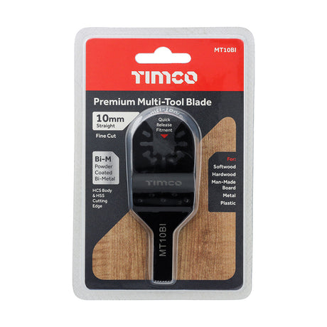 This is an image of Timco - Premium Multi-Tool Blade - Straight - For Wood/Metal 10mm (1 Each Blister Pack) MT10BI
