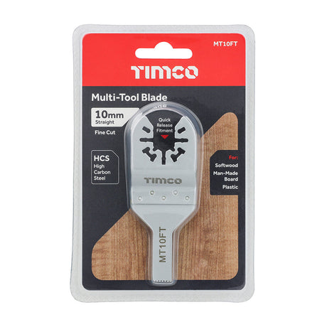 This is an image of Timco - Multi-Tool Blade - Straight Fine - For Wood 10mm (1 Each Blister Pack) MT10FT