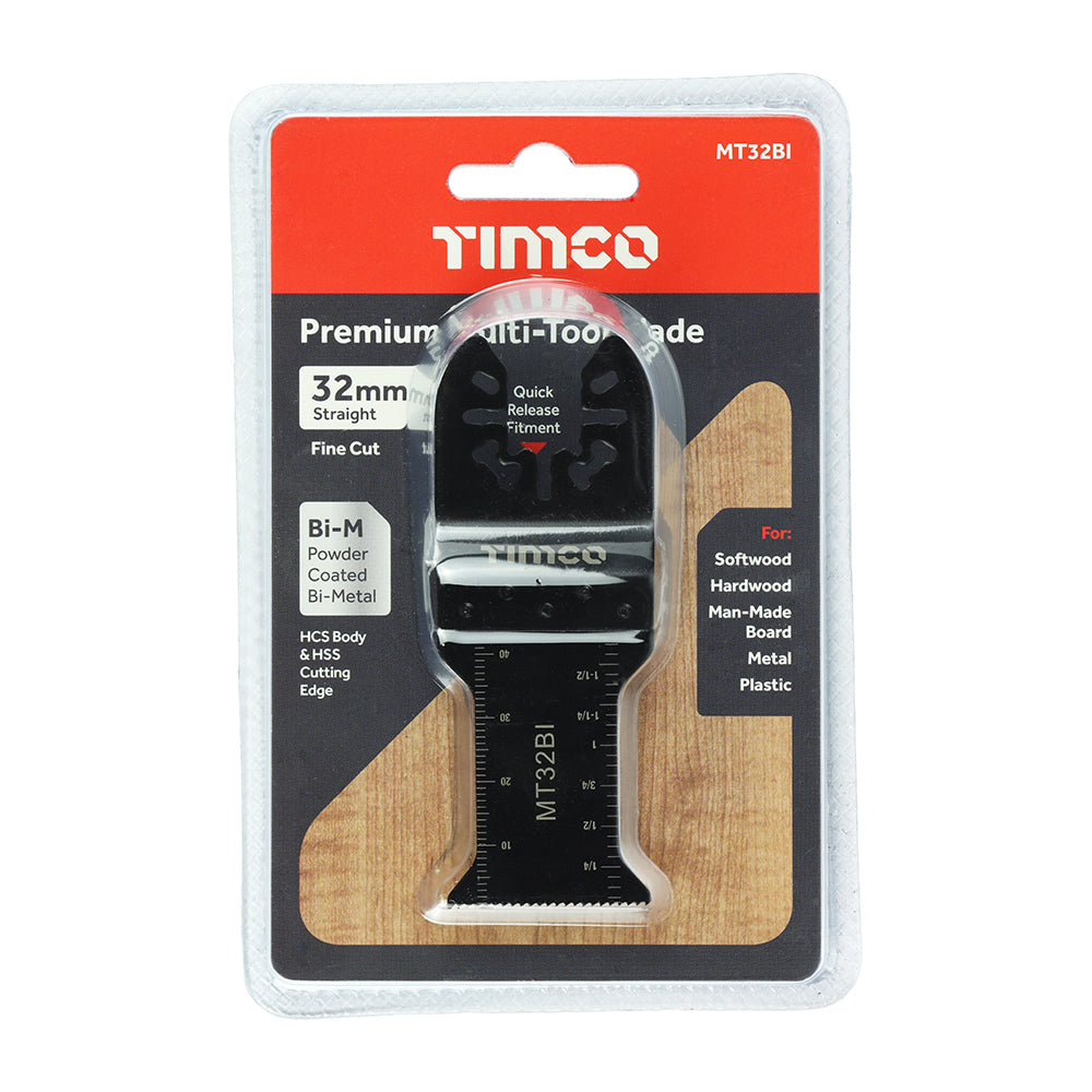 This is an image of Timco - Premium Multi-Tool Blade - Straight - For Wood/Metal 32mm (1 Each Blister Pack) MT32BI