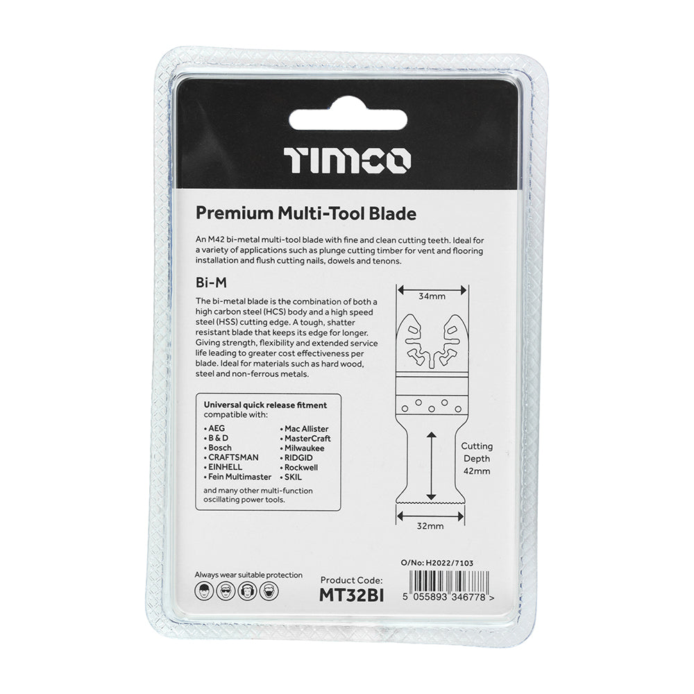 This is an image of Timco - Premium Multi-Tool Blade - Straight - For Wood/Metal 32mm (1 Each Blister Pack) MT32BI