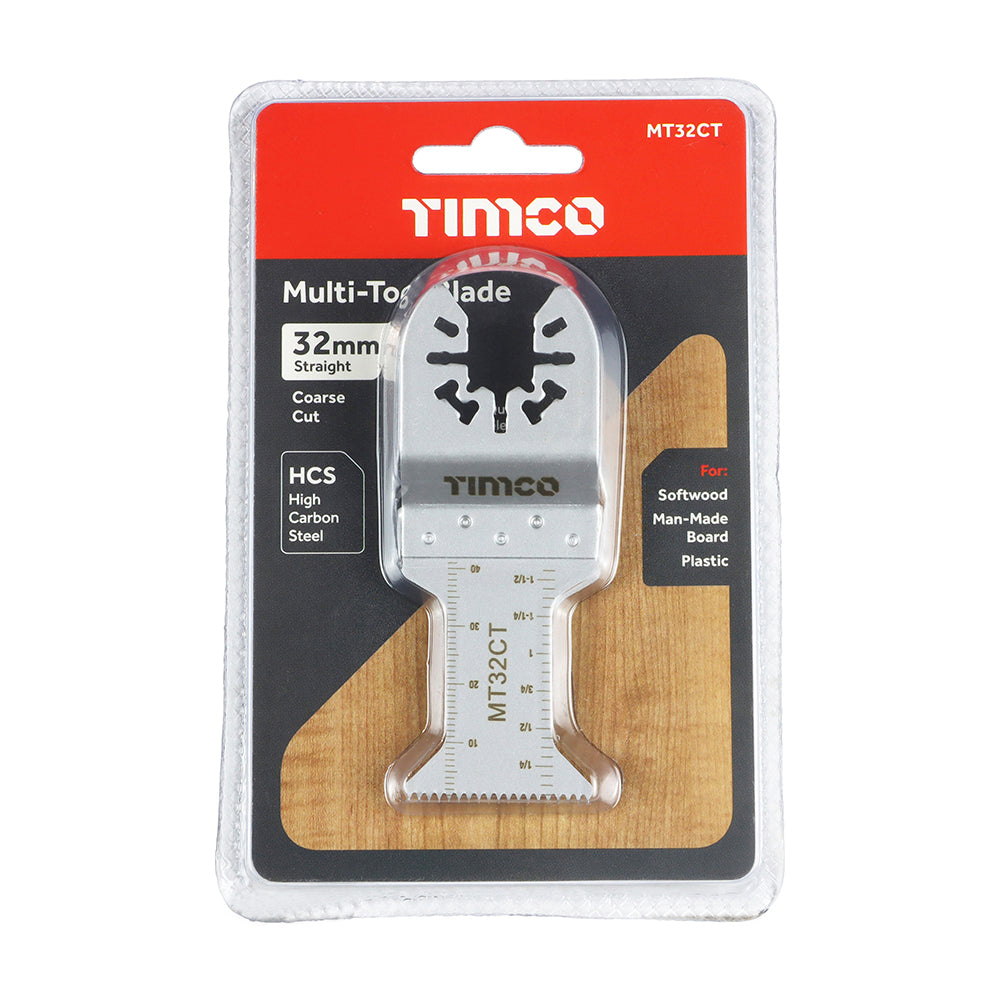 This is an image of Timco - Multi-Tool Blade - Straight Coarse - For Wood 32mm (1 Each Blister Pack) MT32CT