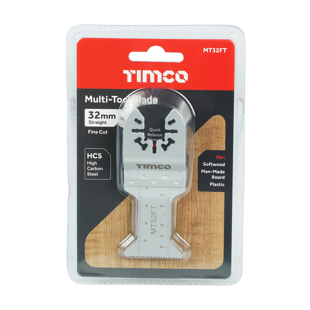 This is an image of Timco - Multi-Tool Blade - Straight Fine - For Wood 32mm (1 Each Blister Pack) MT32FT