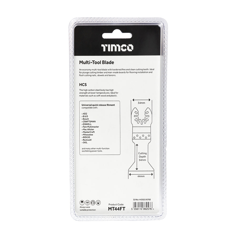 This is an image of Timco - Multi-Tool Blades - Straight Fine - For Wood 44mm (1 Each Blister Pack) MT44FT