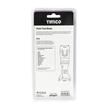 This is an image of Timco - Multi-Tool Blades - Straight Fine - For Wood 44mm (1 Each Blister Pack) MT44FT