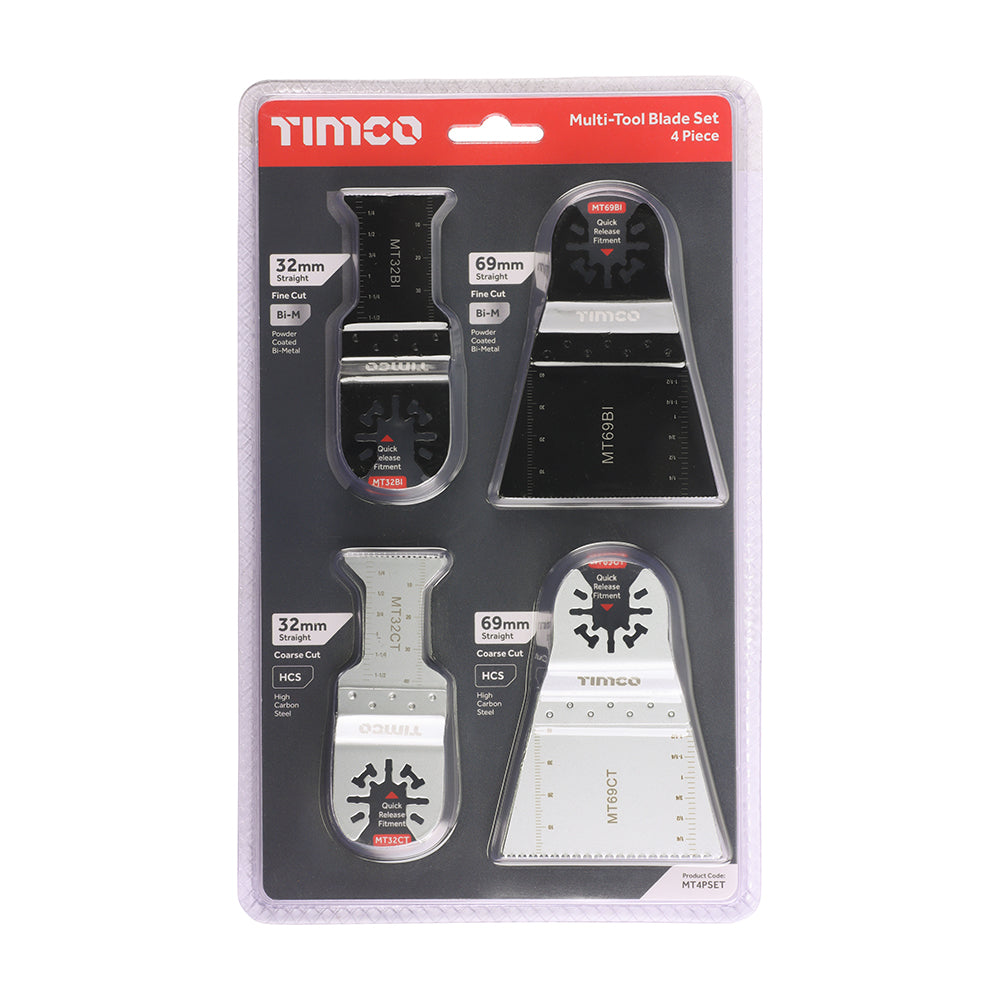 This is an image of Timco - Multi-Tool Blade Sets - 4 Piece Set Mixed (1 Each Blister Pack) MT4PSET