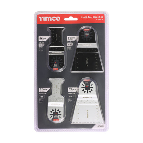 This is an image of Timco - Multi-Tool Blade Sets - 4 Piece Set Mixed (1 Each Blister Pack) MT4PSET