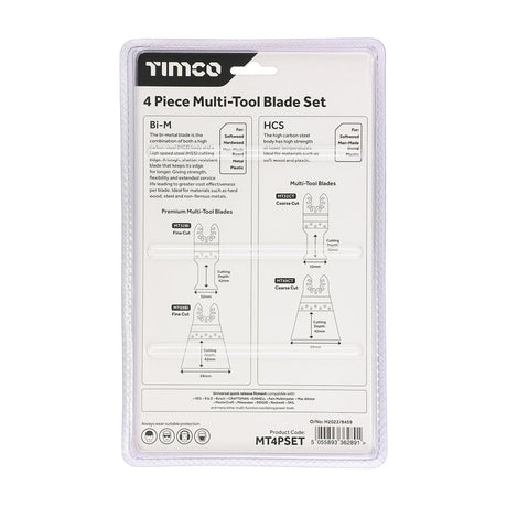 This is an image of Timco - Multi-Tool Blade Sets - 4 Piece Set Mixed (1 Each Blister Pack) MT4PSET