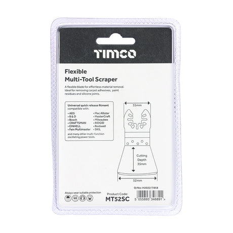 This is an image of Timco - Multi-Tool Blade - Flexible Scraper 52mm (1 Each Blister Pack) MT52SC