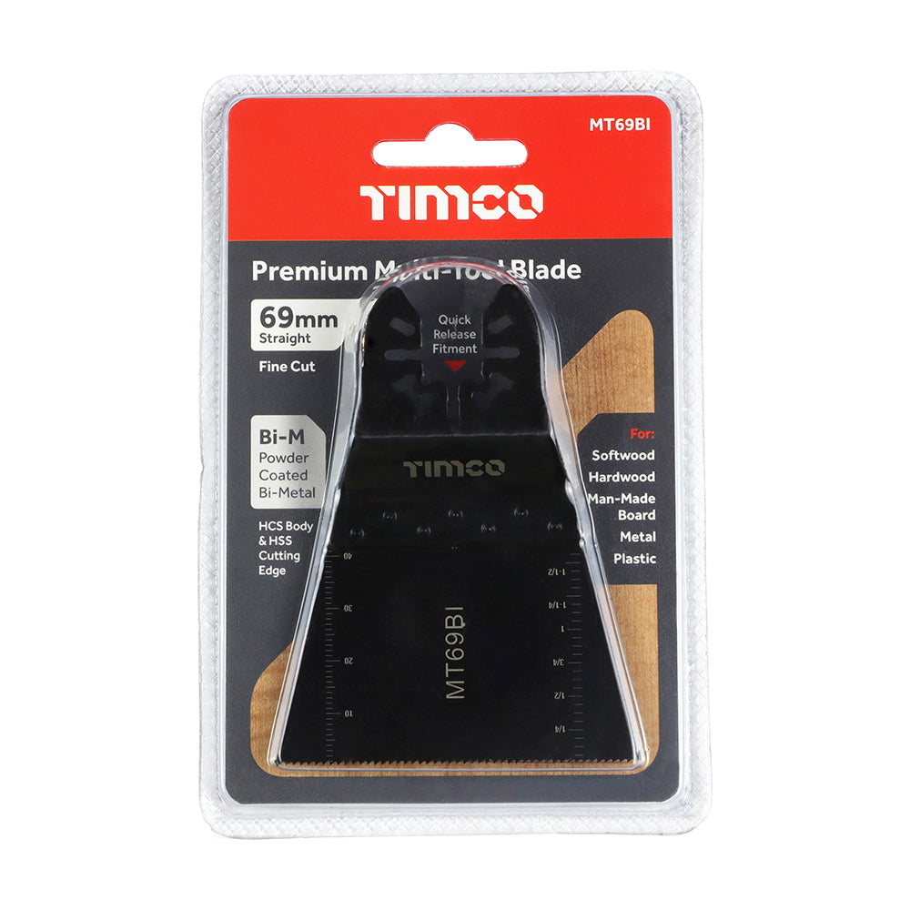 This is an image of Timco - Premium Multi-Tool Blade - Straight - For Wood/Metal 69mm (1 Each Blister Pack) MT69BI