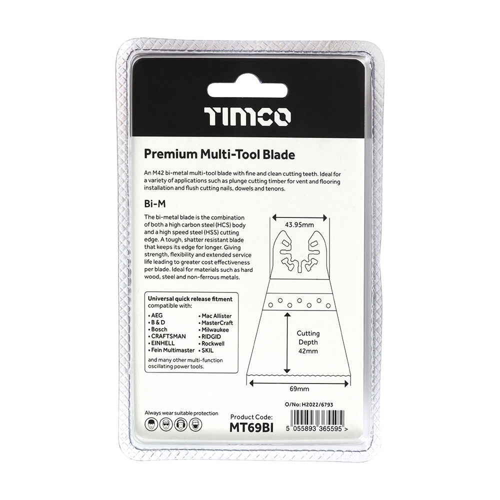 This is an image of Timco - Premium Multi-Tool Blade - Straight - For Wood/Metal 69mm (1 Each Blister Pack) MT69BI