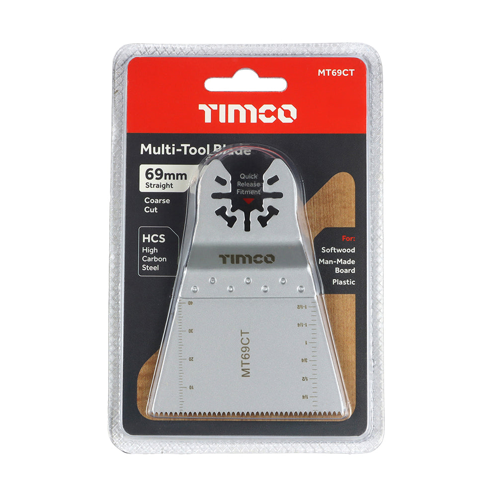 This is an image of Timco - Multi-Tool Blade - Straight Coarse - For Wood 69mm (1 Each Blister Pack) MT69CT