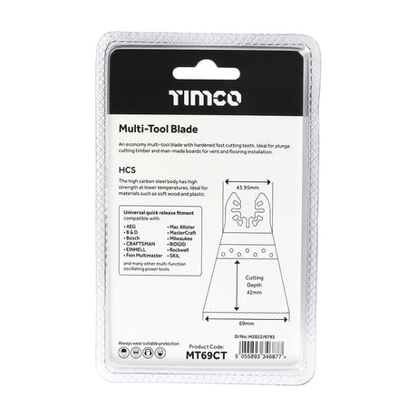 This is an image of Timco - Multi-Tool Blade - Straight Coarse - For Wood 69mm (1 Each Blister Pack) MT69CT