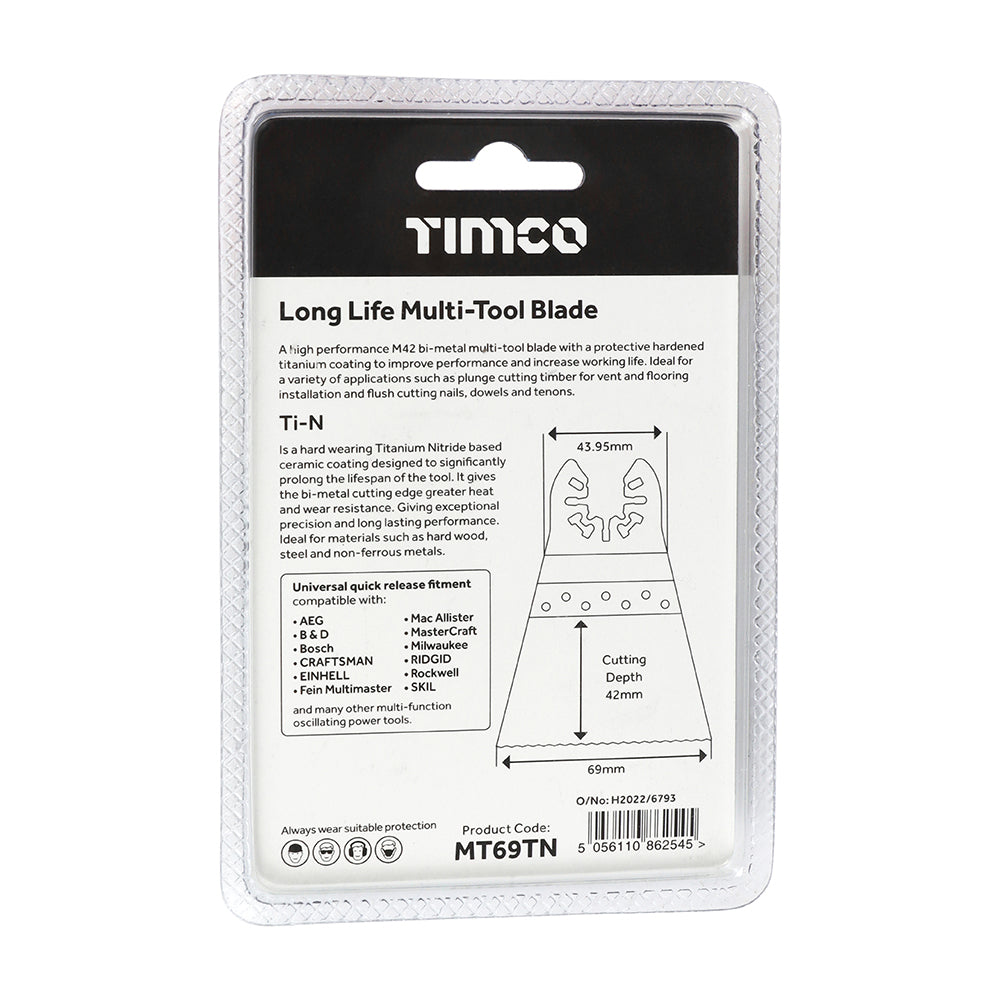 This is an image of Timco - Long Life Multi-Tool Blades - Straight - For Wood/Metal 69mm (1 Each Blister Pack) MT69TN