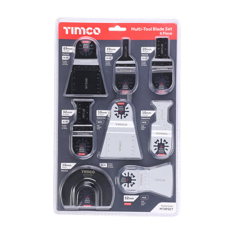 This is an image of Timco - Multi-Tool Blade Sets - 8 Piece Set Mixed (1 Each Blister Pack) MT8PSET