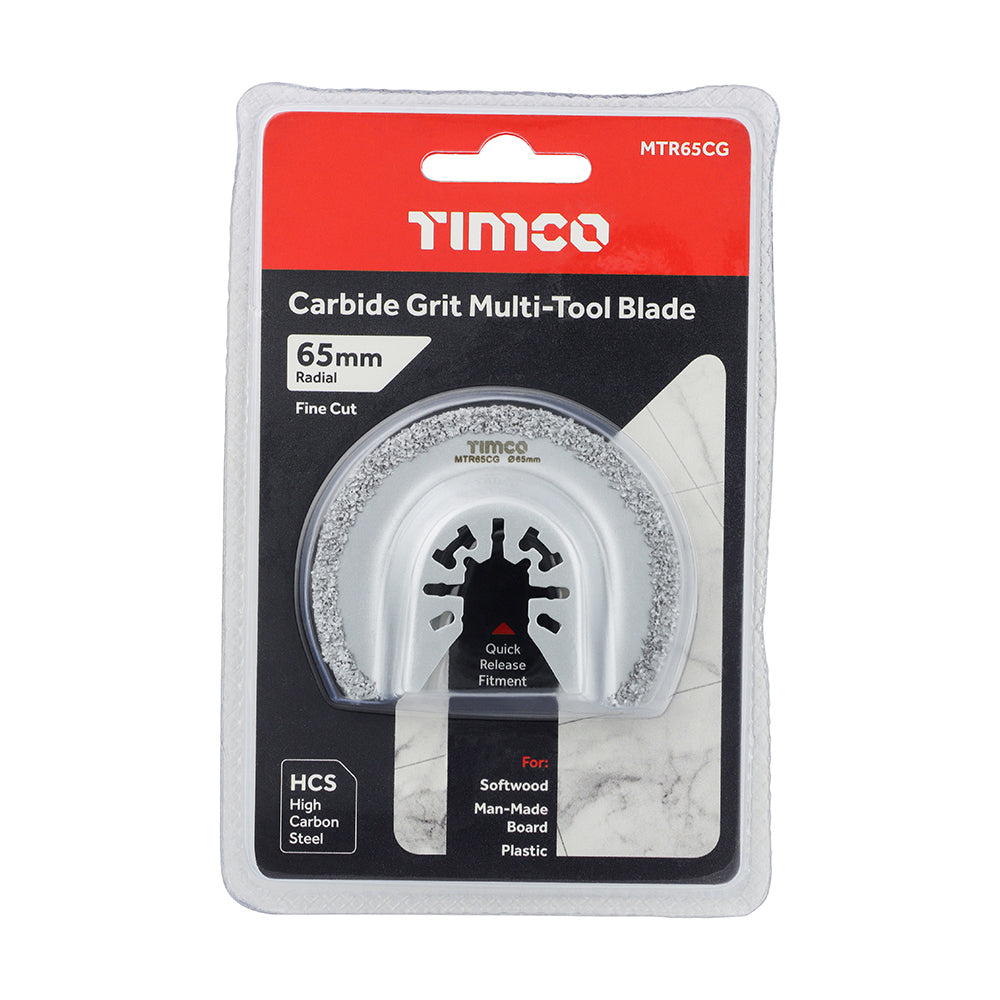 This is an image of Timco - Multi-Tool Blade - Radial Grit - For Tiles Dia.65mm (1 Each Blister Pack) MTR65CG