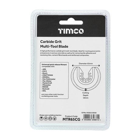 This is an image of Timco - Multi-Tool Blade - Radial Grit - For Tiles Dia.65mm (1 Each Blister Pack) MTR65CG
