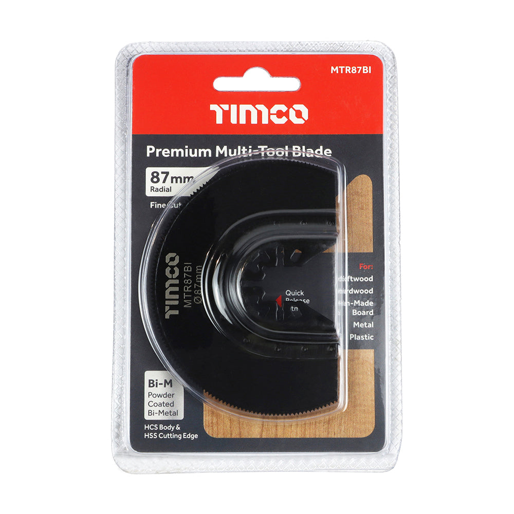 This is an image of Timco - Premium Multi-Tool Blade - Radial - For Wood / Metal Dia. 87mm (1 Each Blister Pack) MTR87BI