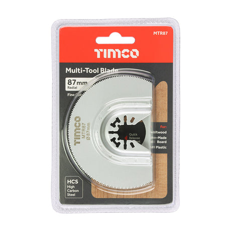 This is an image of Timco - Multi-Tool Blade - Radial - For Wood Dia. 87mm (1 Each Blister Pack) MTR87