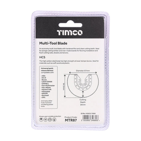 This is an image of Timco - Multi-Tool Blade - Radial - For Wood Dia. 87mm (1 Each Blister Pack) MTR87