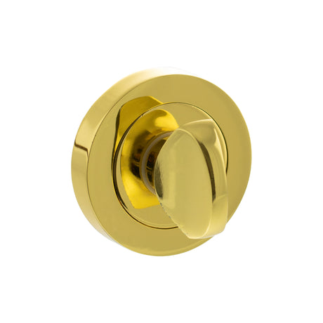 Quality image of Mediterranean WC Turn and Release on Round Rose - Polished Brass | Sku. mwcbp | available from Trade Door Handles.