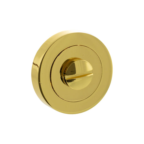 Quality image of Mediterranean WC Turn and Release on Round Rose - Polished Brass | Sku. mwcbp | available from Trade Door Handles.