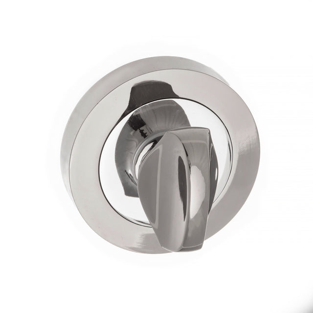 Quality image of Mediterranean WC Turn and Release on Round Rose - Satin Chrome/Polished Chrome | Sku. mwcscpc | available from Trade Door Handles.