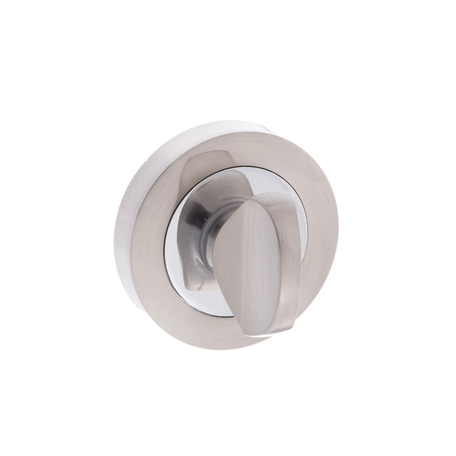 Quality image of Mediterranean WC Turn and Release on Round Rose - Satin Nickel/Polished Chrome | Sku. mwcsncp | available from Trade Door Handles.