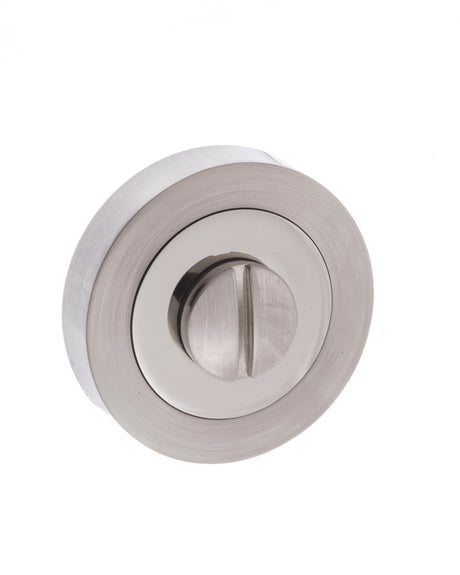Quality image of Mediterranean WC Turn and Release on Round Rose - Satin Nickel/Polished Nickel | Sku. mwcsnnp | available from Trade Door Handles.